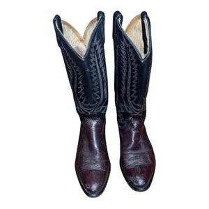 Vtg Acme Boot Co Mens Stitched Western Cowboy Boots 8 Dark Brown Cherry 16120